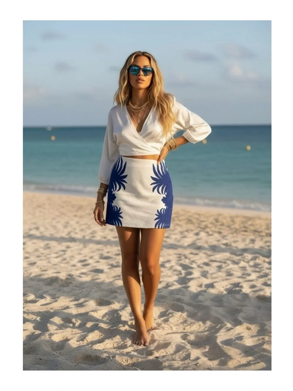 new LF Mika & Gala ༄ Textured Leaf Print Mini Skirt ༄ Jewel Tone Cobalt + White